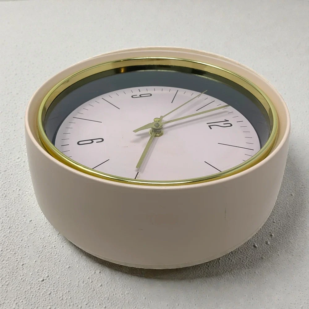 Vintage 1990's Sangtai Modernist Dusty Pink Gold Trim Wall Clock Minimalist 5168